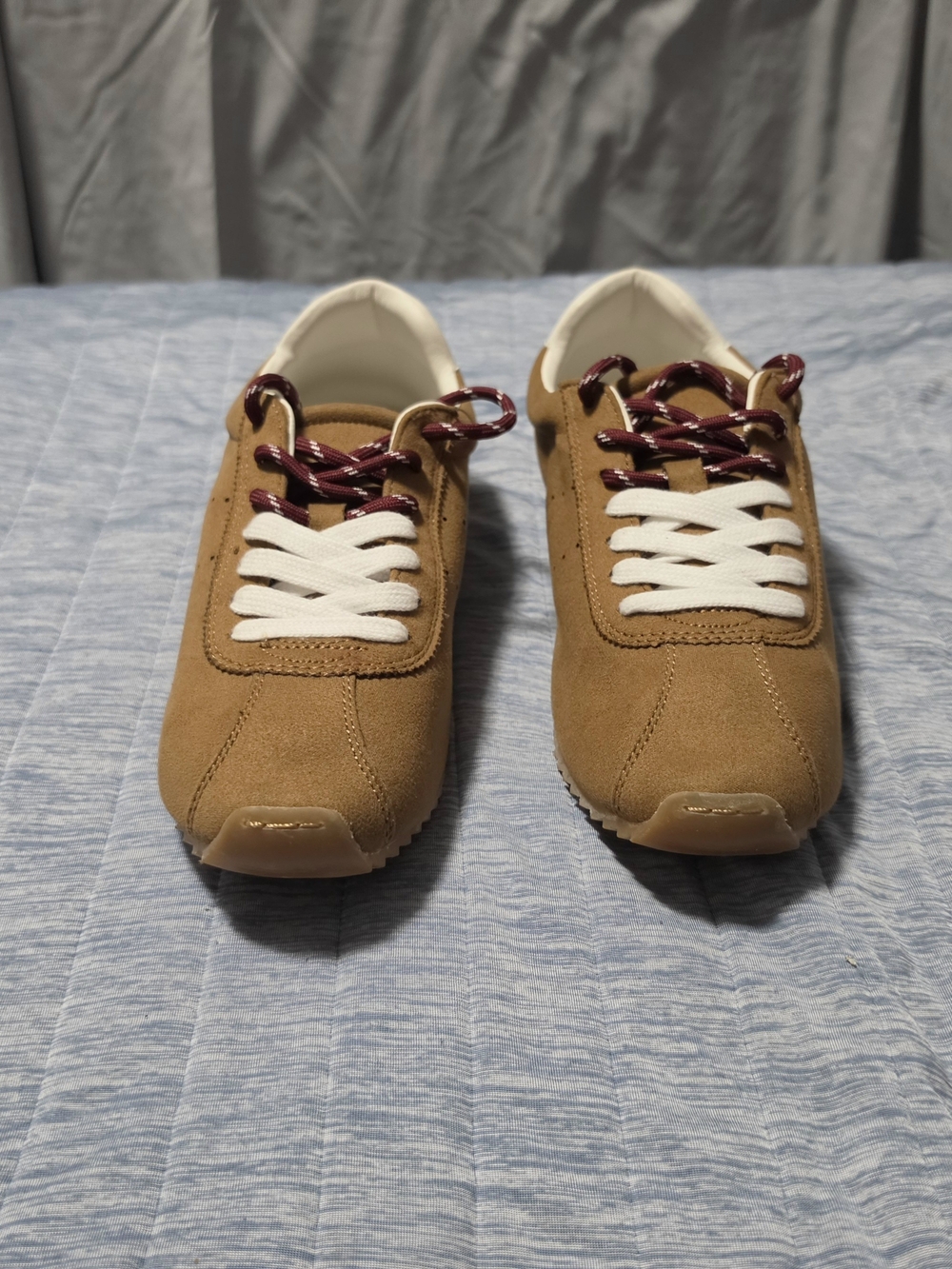wild fable Tan Suede-Look Sneakers with White & Maroon Laces